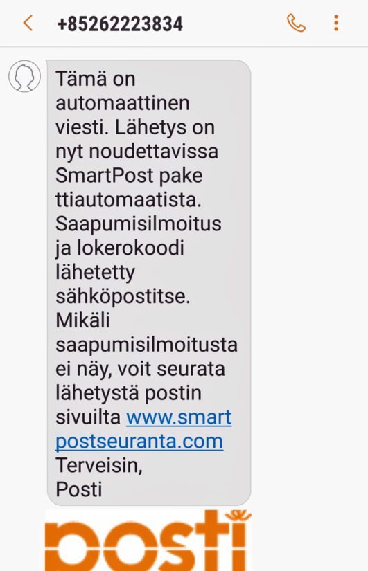 Huijareiden lähettämä viesti voi näyttää esimerkiksi tältä.