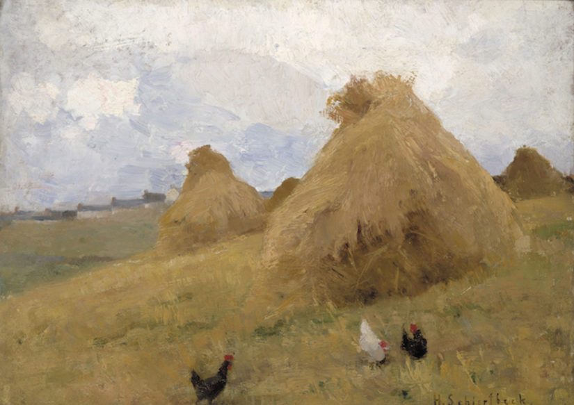 Helene Schjerfbeck: Kanat heinäsuovien edessä, St Ives (n. 1887). Penlee House Gallery & Museum.