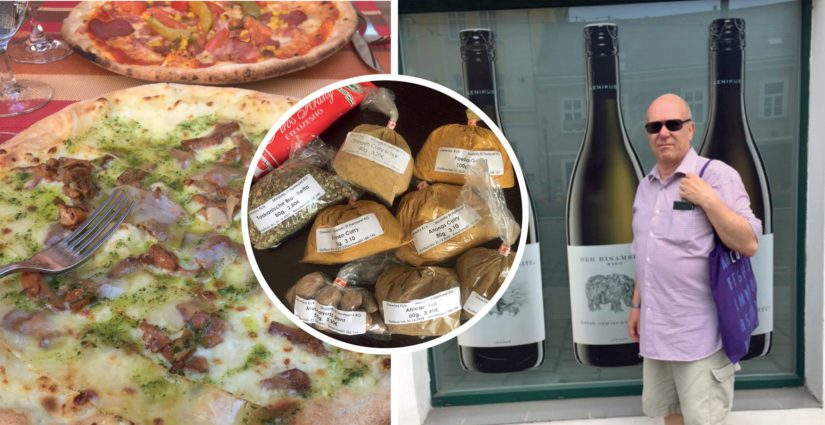Tällaisen tavallisen matkailijan perusasioiden äärellä ollaan: pizzaa, mausteita ja viiniä!