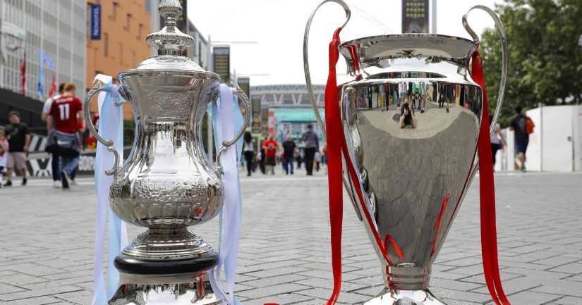 Kuva All Over Press FA Cupin ja Mestareiden liigan pokaalit. (Kuva AOP).